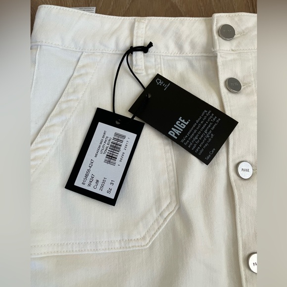 Paige Meadow Utility Patch Pockets Midi Denim Skirt In White NWT Size 31 - Picture 5 of 11